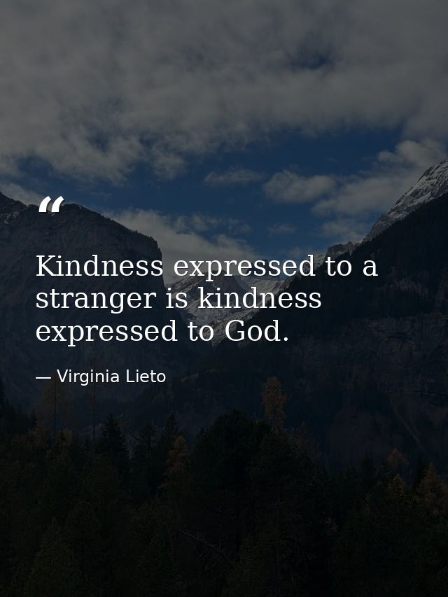 Kindness expressed to a stranger is kindness expressed to God. — Virginia Lieto