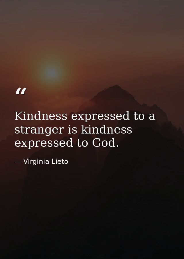 Kindness expressed to a stranger is kindness expressed to God. — Virginia Lieto