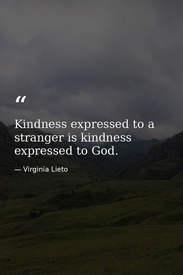 Kindness expressed to a stranger is kindness expressed to God. — Virginia Lieto