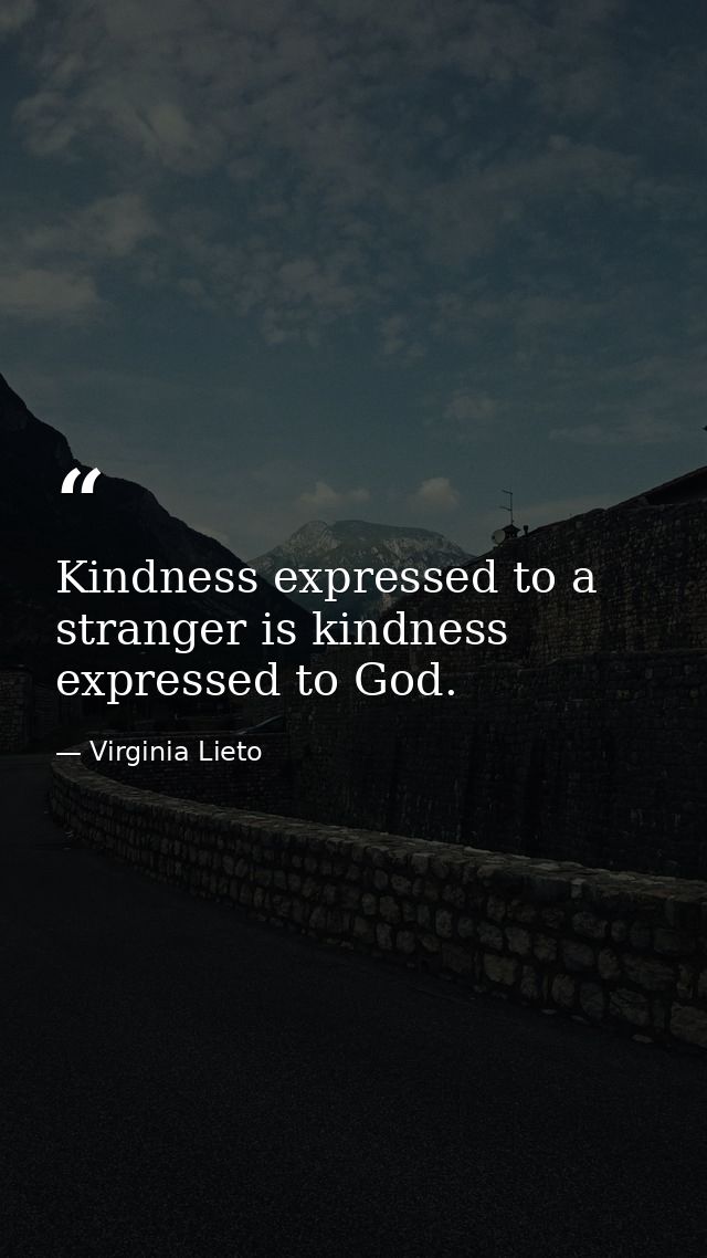 Kindness expressed to a stranger is kindness expressed to God. — Virginia Lieto