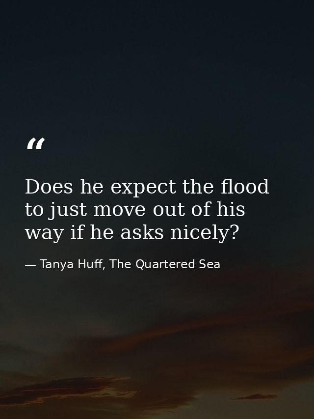Does he expect the flood to just move out of his way if he asks nicely? — Tanya Huff, The Quartered Sea