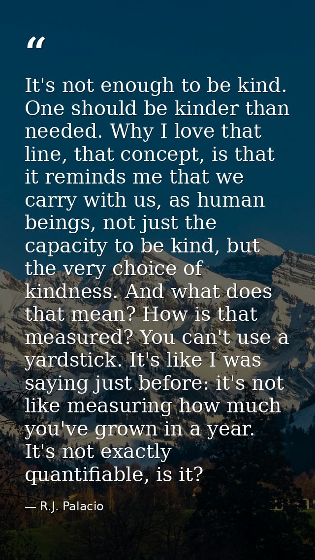 It's not enough to be kind. One should be kinder than needed. Why I love that line, that concept, is that it reminds me  — R.J. Palacio