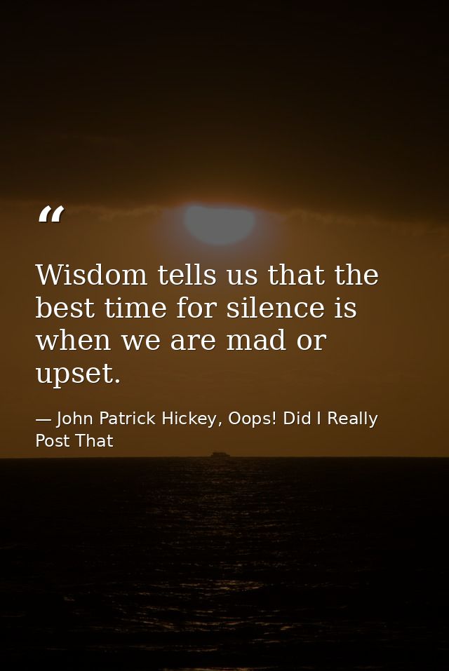 Wisdom tells us that the best time for silence is when we are mad or upset. — John Patrick Hickey, Oops! Did I Really Post That