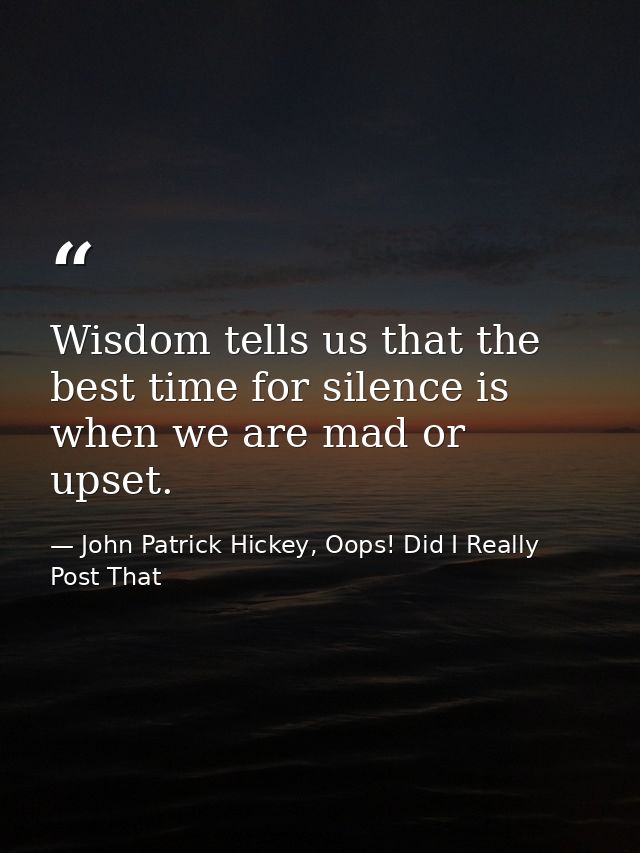 Wisdom tells us that the best time for silence is when we are mad or upset. — John Patrick Hickey, Oops! Did I Really Post That