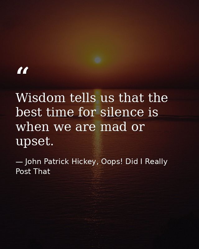 Wisdom tells us that the best time for silence is when we are mad or upset. — John Patrick Hickey, Oops! Did I Really Post That