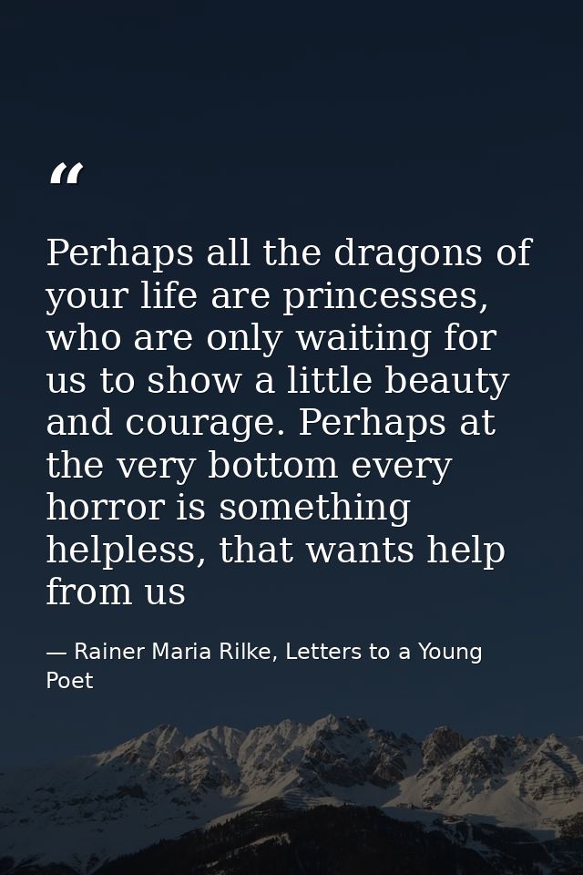 Perhaps all the dragons of your life are princesses, who are only waiting for us to show a little beauty and courage. Pe — Rainer Maria Rilke, Letters to a Young Poet