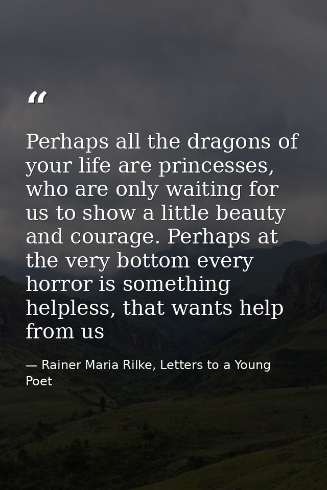 Perhaps all the dragons of your life are princesses, who are only waiting for us to show a little beauty and courage. Pe — Rainer Maria Rilke, Letters to a Young Poet