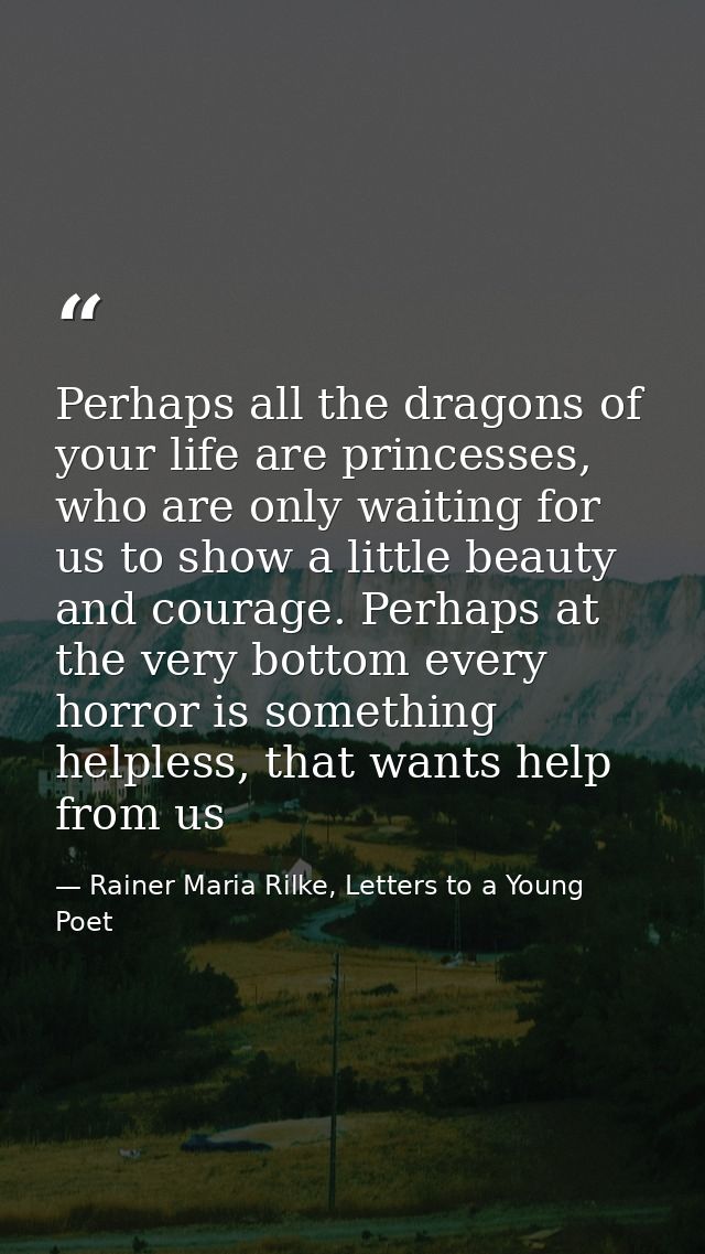 Perhaps all the dragons of your life are princesses, who are only waiting for us to show a little beauty and courage. Pe — Rainer Maria Rilke, Letters to a Young Poet