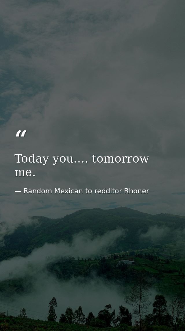Today you.... tomorrow me. — Random Mexican to redditor Rhoner