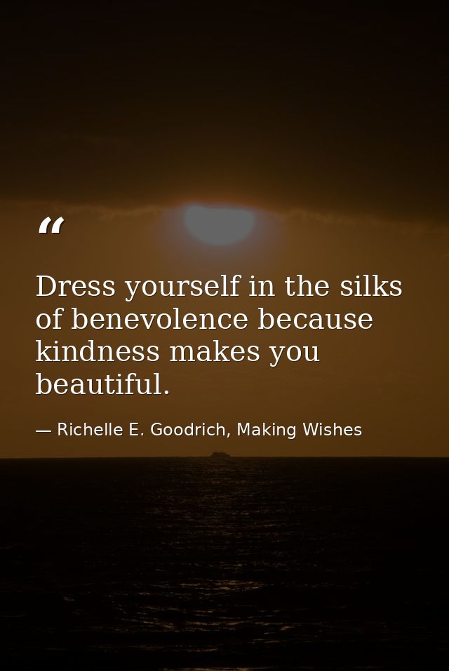 Dress yourself in the silks of benevolence because kindness makes you beautiful. — Richelle E. Goodrich, Making Wishes