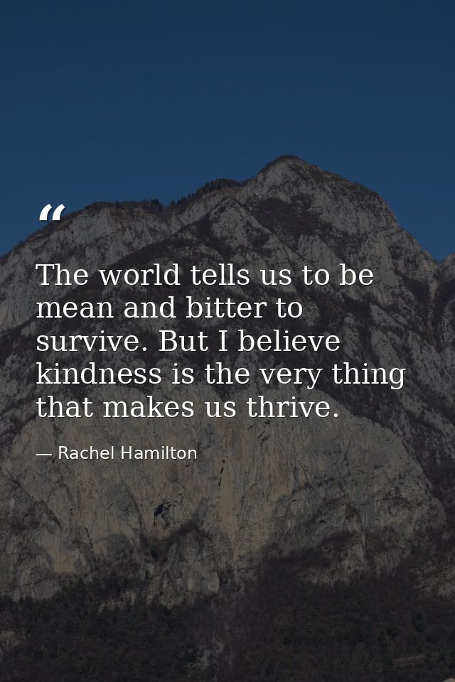 The world tells us to be mean and bitter to survive. But I believe kindness is the very thing that makes us thrive. — Rachel Hamilton
