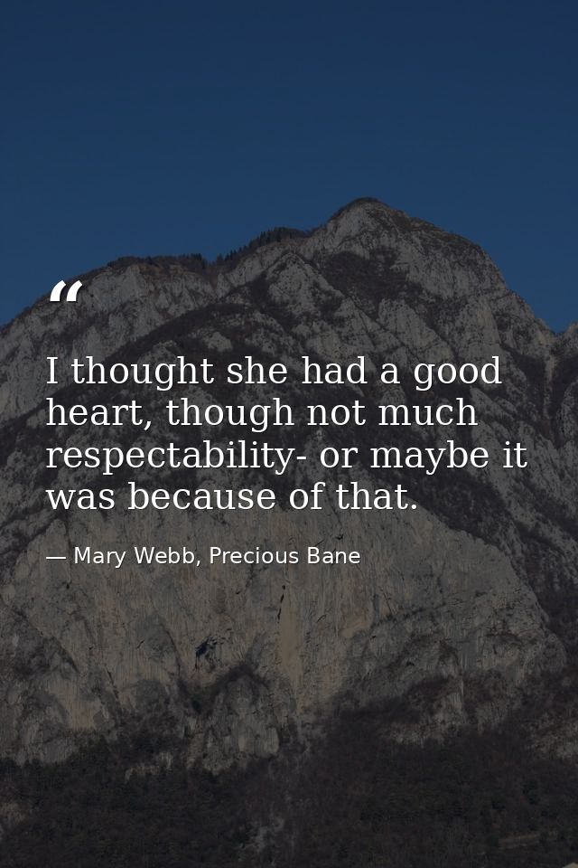 I thought she had a good heart, though not much respectability- or maybe it was because of that. — Mary Webb, Precious Bane