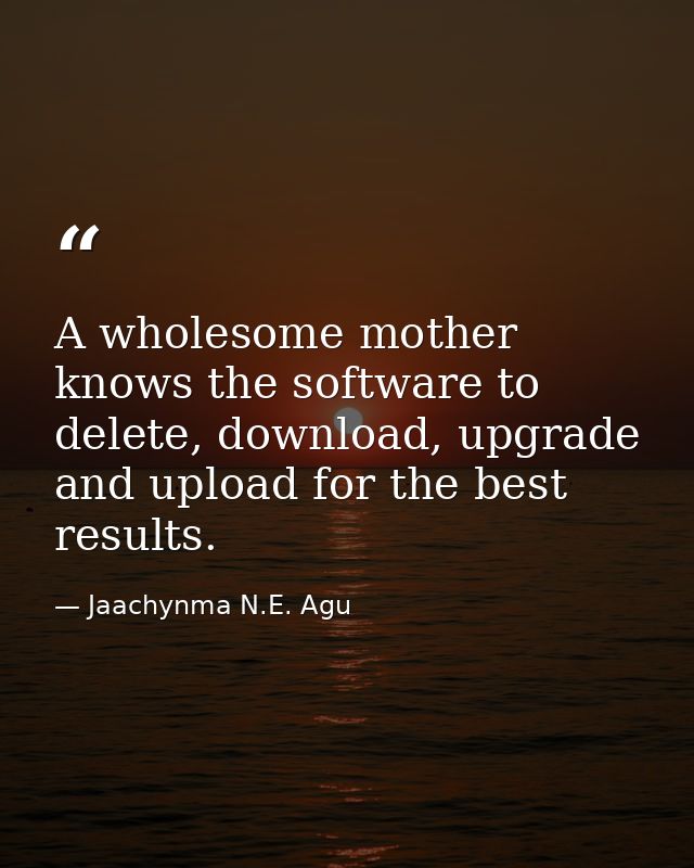 A wholesome mother knows the software to delete, download, upgrade and upload for the best results. — Jaachynma N.E. Agu