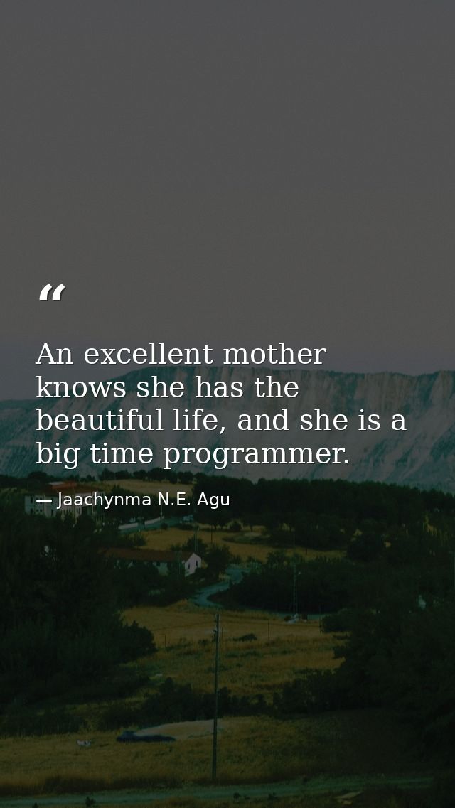 An excellent mother knows she has the beautiful life, and she is a big time programmer. — Jaachynma N.E. Agu