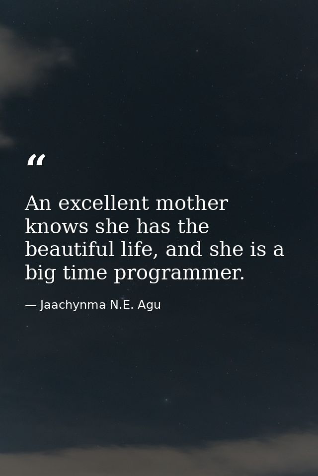 An excellent mother knows she has the beautiful life, and she is a big time programmer. — Jaachynma N.E. Agu