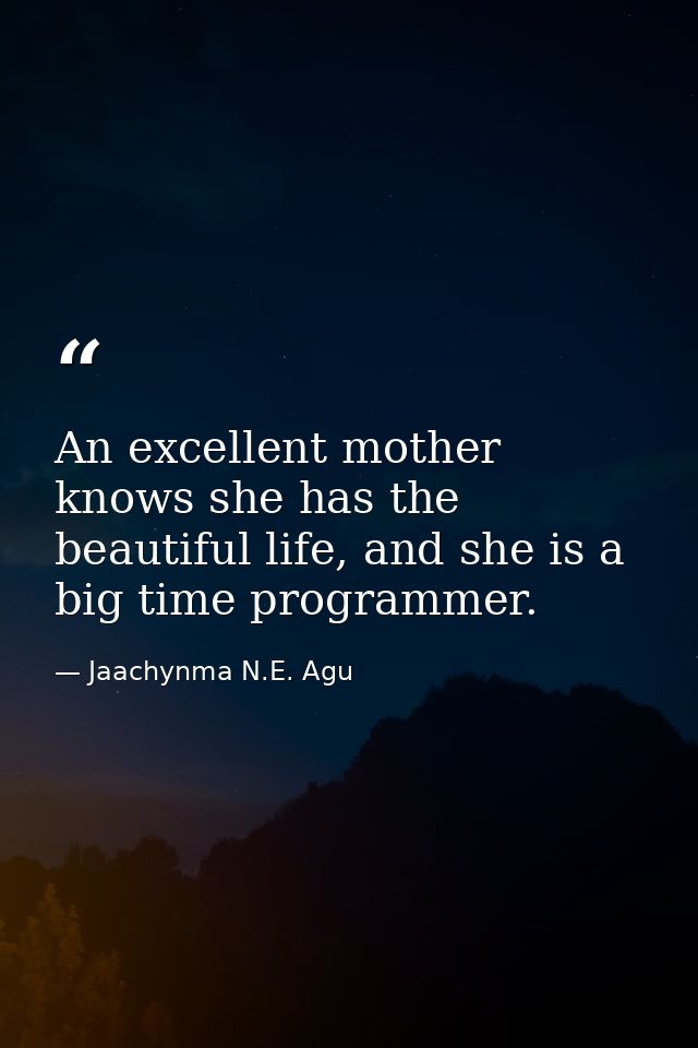 An excellent mother knows she has the beautiful life, and she is a big time programmer. — Jaachynma N.E. Agu