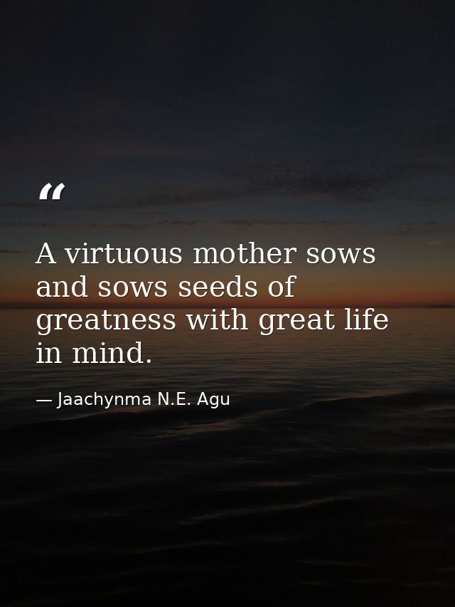 A virtuous mother sows and sows seeds of greatness with great life in mind. — Jaachynma N.E. Agu