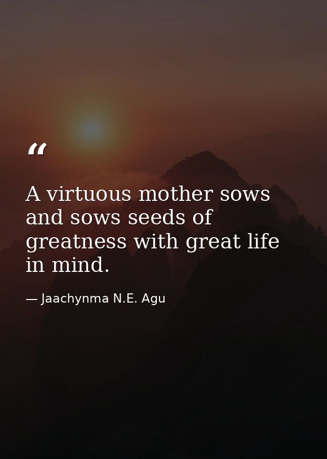 A virtuous mother sows and sows seeds of greatness with great life in mind. — Jaachynma N.E. Agu