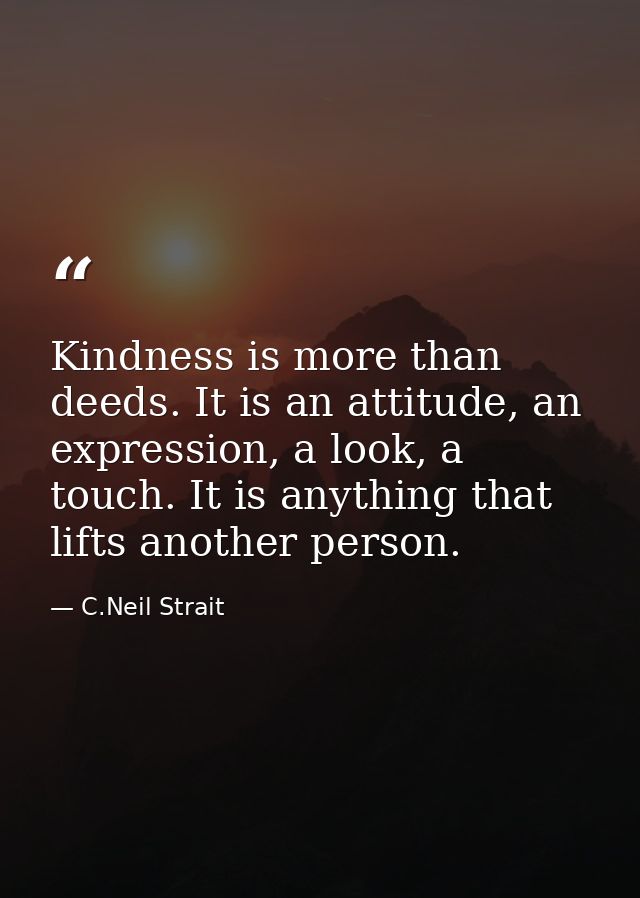 Kindness is more than deeds. It is an attitude, an expression, a look, a touch. It is anything that lifts another person — C.Neil Strait