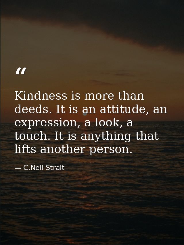 Kindness is more than deeds. It is an attitude, an expression, a look, a touch. It is anything that lifts another person — C.Neil Strait