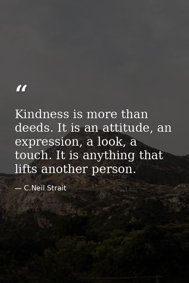 Kindness is more than deeds. It is an attitude, an expression, a look, a touch. It is anything that lifts another person — C.Neil Strait