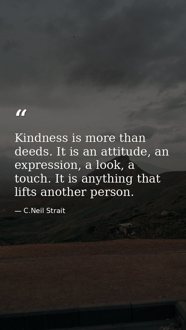 Kindness is more than deeds. It is an attitude, an expression, a look, a touch. It is anything that lifts another person — C.Neil Strait