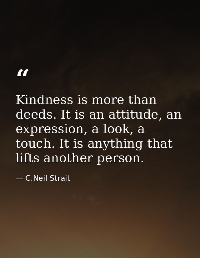Kindness is more than deeds. It is an attitude, an expression, a look, a touch. It is anything that lifts another person — C.Neil Strait