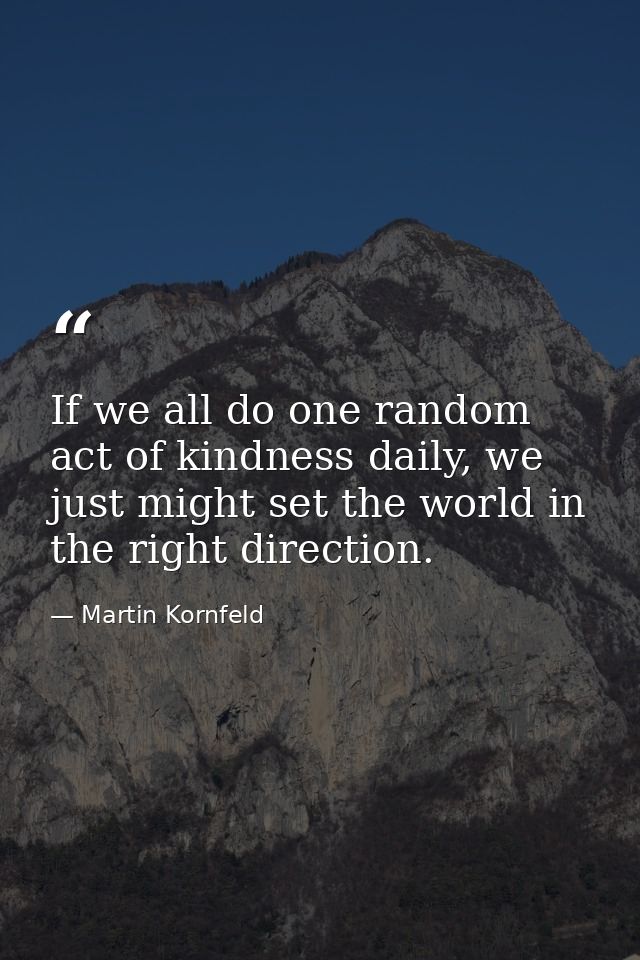 If we all do one random act of kindness daily, we just might set the world in the right direction. — Martin Kornfeld