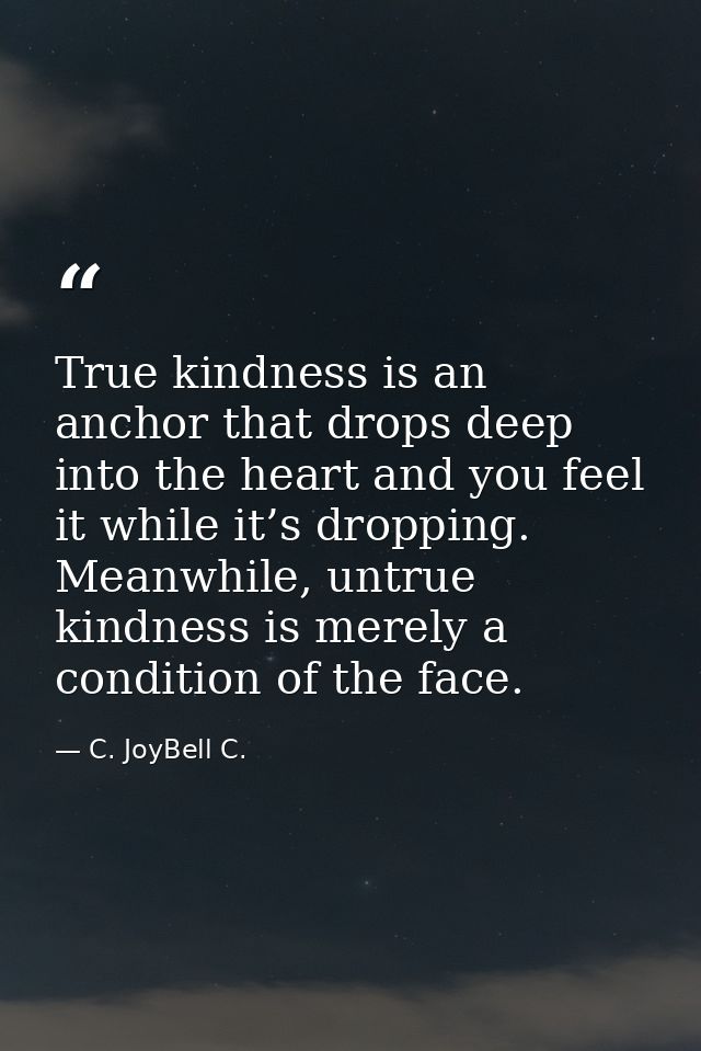 True kindness is an anchor that drops deep into the heart and you feel it while it’s dropping. Meanwhile, untrue kindnes — C. JoyBell C.