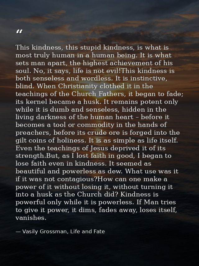 This kindness, this stupid kindness, is what is most truly human in a human being. It is what sets man apart, the highes — Vasily Grossman, Life and Fate