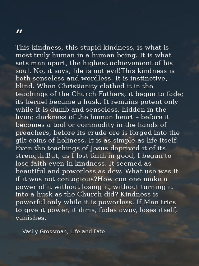 This kindness, this stupid kindness, is what is most truly human in a human being. It is what sets man apart, the highes — Vasily Grossman, Life and Fate