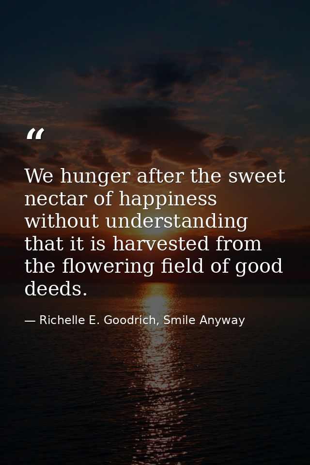 We hunger after the sweet nectar of happiness without understanding that it is harvested from the flowering field of goo — Richelle E. Goodrich, Smile Anyway