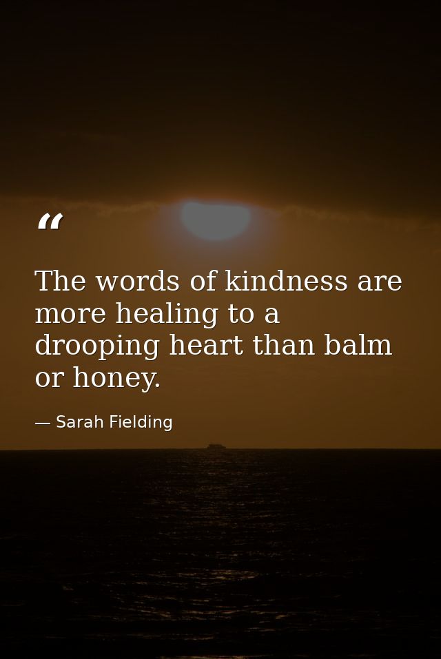 The words of kindness are more healing to a drooping heart than balm or honey. — Sarah Fielding