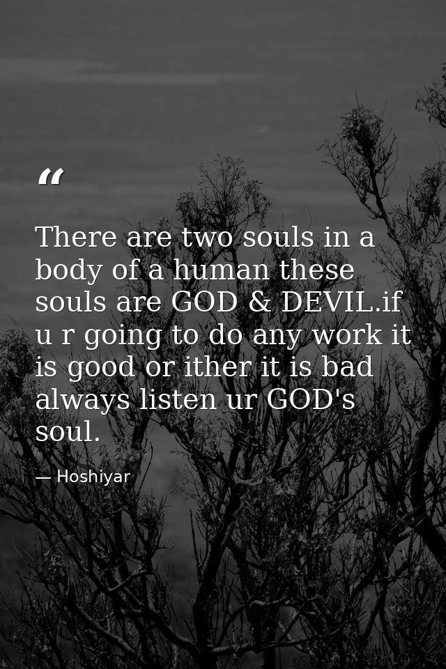 There are two souls in a body of a human these souls are GOD & DEVIL.if u r going to do any work it is good or ither it  — Hoshiyar