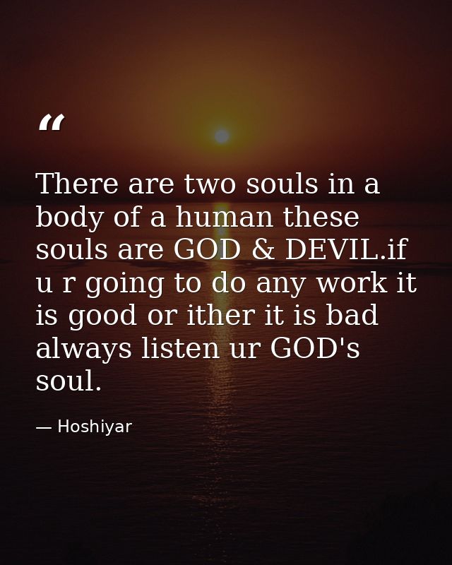 There are two souls in a body of a human these souls are GOD & DEVIL.if u r going to do any work it is good or ither it  — Hoshiyar