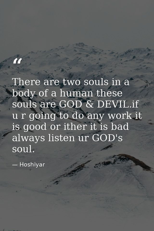 There are two souls in a body of a human these souls are GOD & DEVIL.if u r going to do any work it is good or ither it  — Hoshiyar