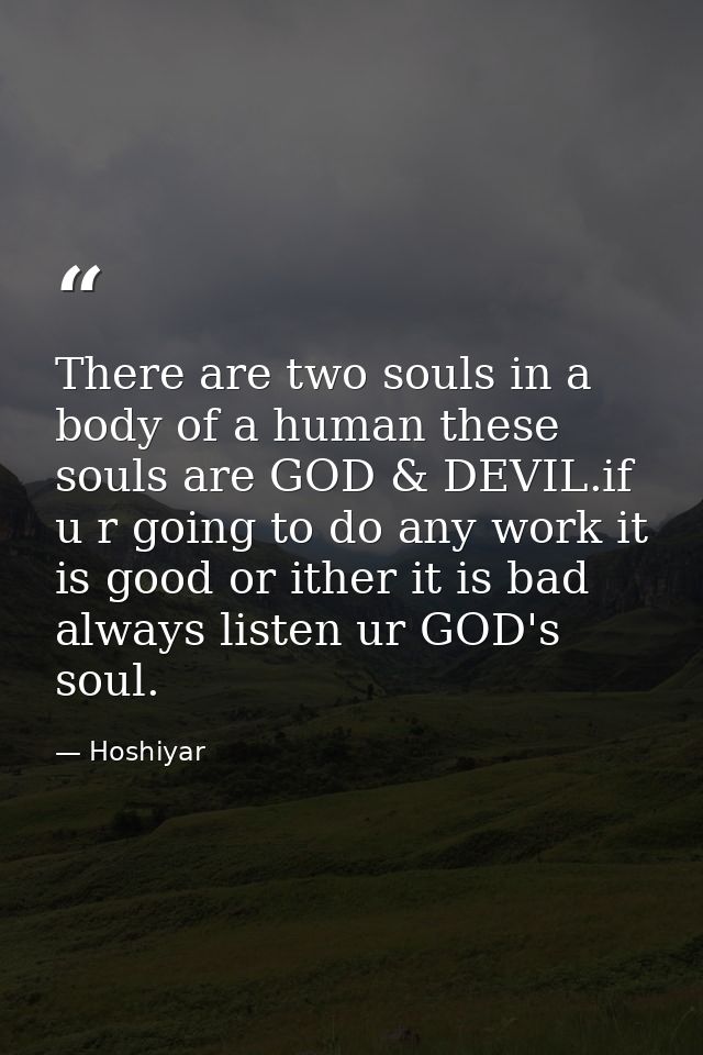There are two souls in a body of a human these souls are GOD & DEVIL.if u r going to do any work it is good or ither it  — Hoshiyar