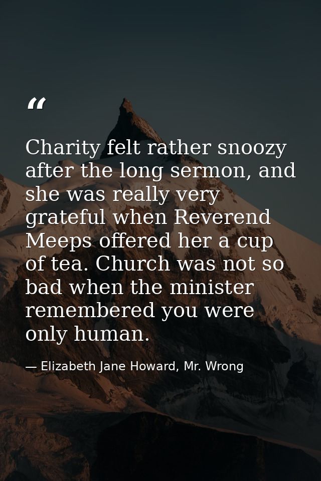 Charity felt rather snoozy after the long sermon, and she was really very grateful when Reverend Meeps offered her a cup — Elizabeth Jane Howard, Mr. Wrong