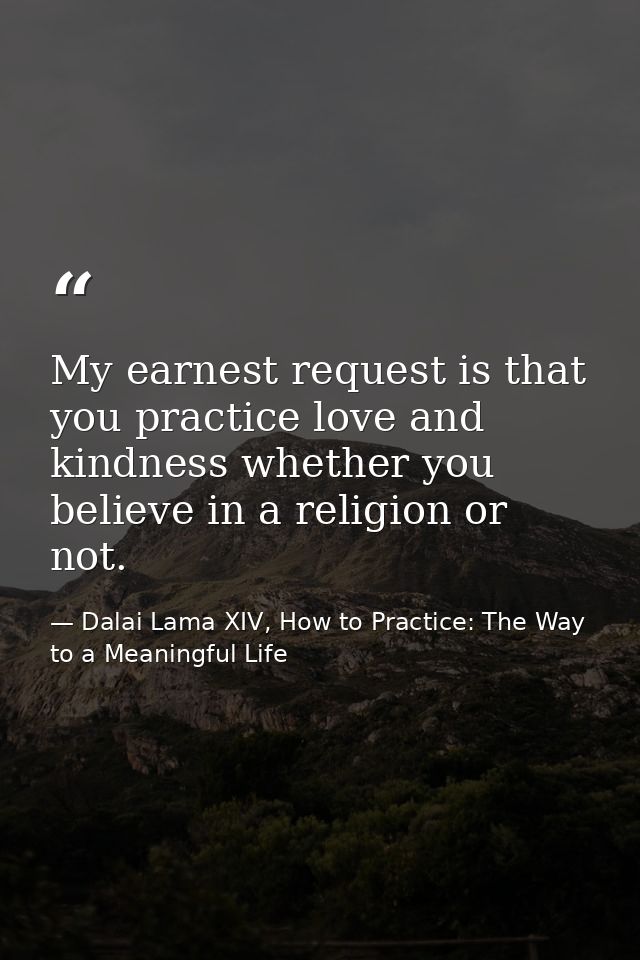 My earnest request is that you practice love and kindness whether you believe in a religion or not. — Dalai Lama XIV, How to Practice: The Way to a Meaningful Life