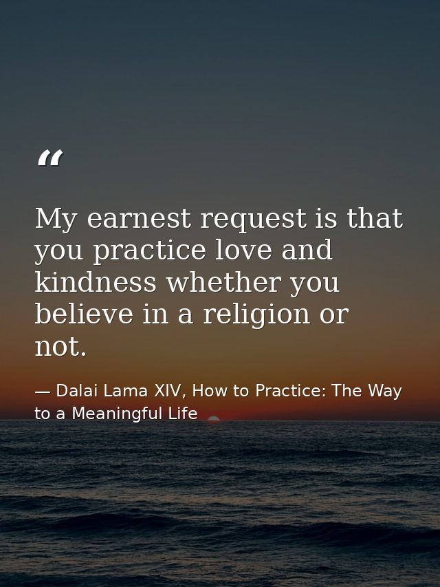My earnest request is that you practice love and kindness whether you believe in a religion or not. — Dalai Lama XIV, How to Practice: The Way to a Meaningful Life