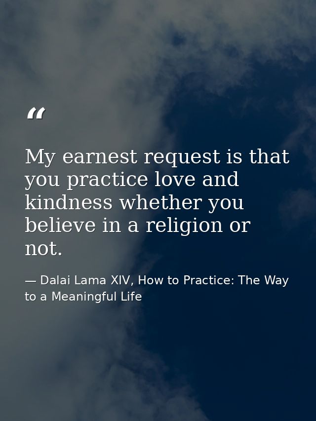 My earnest request is that you practice love and kindness whether you believe in a religion or not. — Dalai Lama XIV, How to Practice: The Way to a Meaningful Life