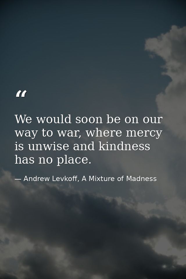 We would soon be on our way to war, where mercy is unwise and kindness has no place. — Andrew Levkoff, A Mixture of Madness