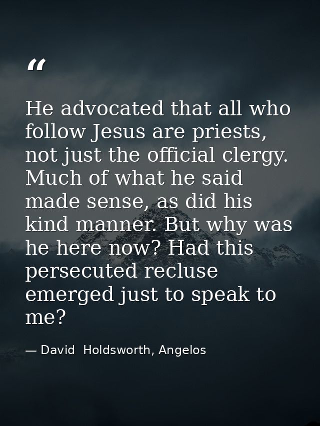 He advocated that all who follow Jesus are priests, not just the official clergy. Much of what he said made sense, as di — David  Holdsworth, Angelos