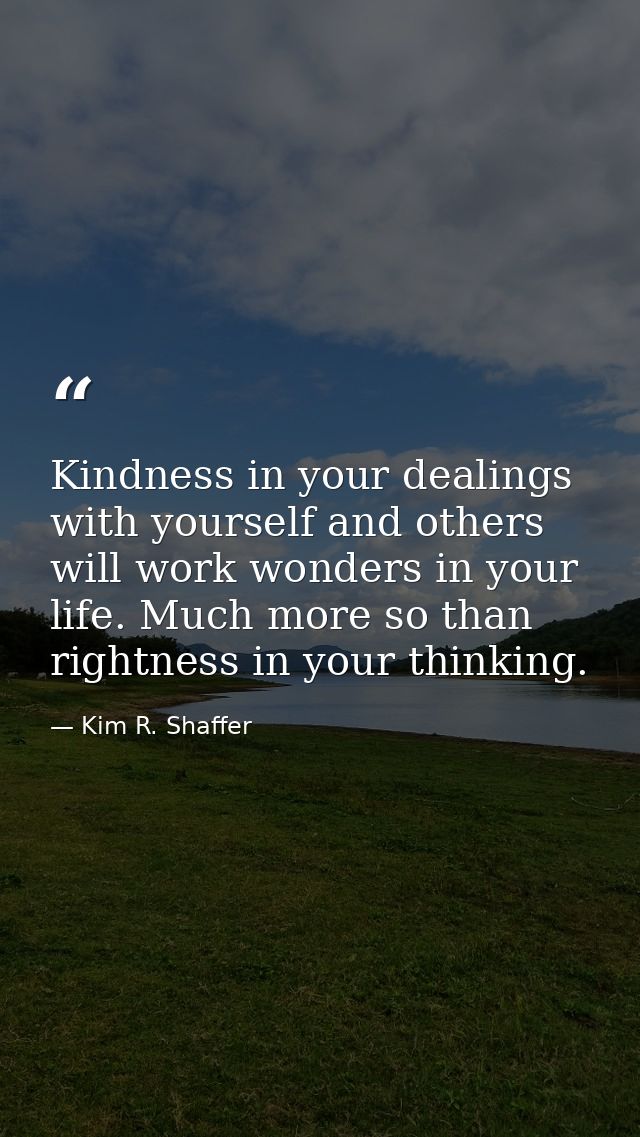 Kindness in your dealings with yourself and others will work wonders in your life. Much more so than rightness in your t — Kim R. Shaffer