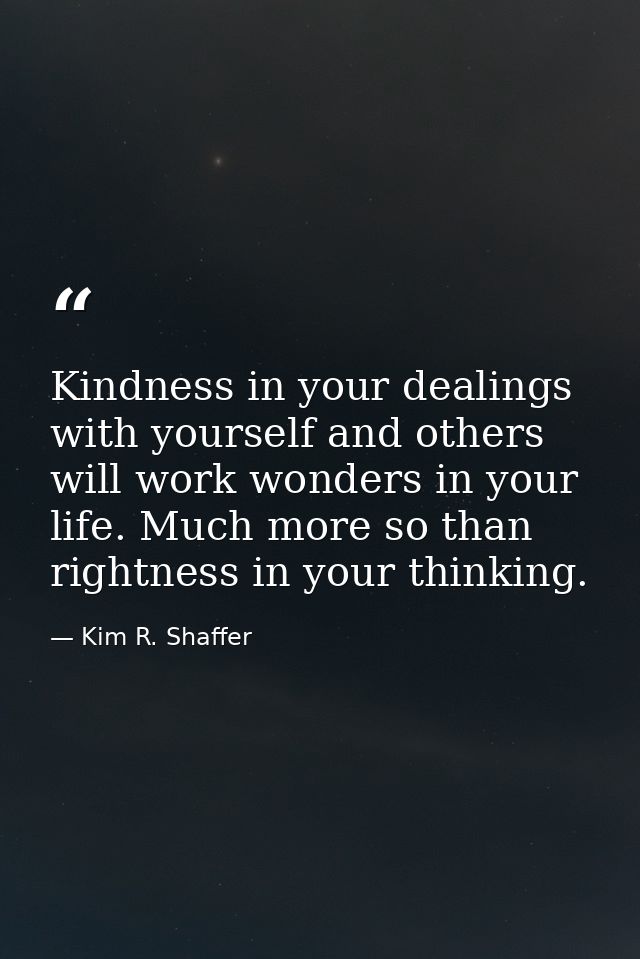 Kindness in your dealings with yourself and others will work wonders in your life. Much more so than rightness in your t — Kim R. Shaffer
