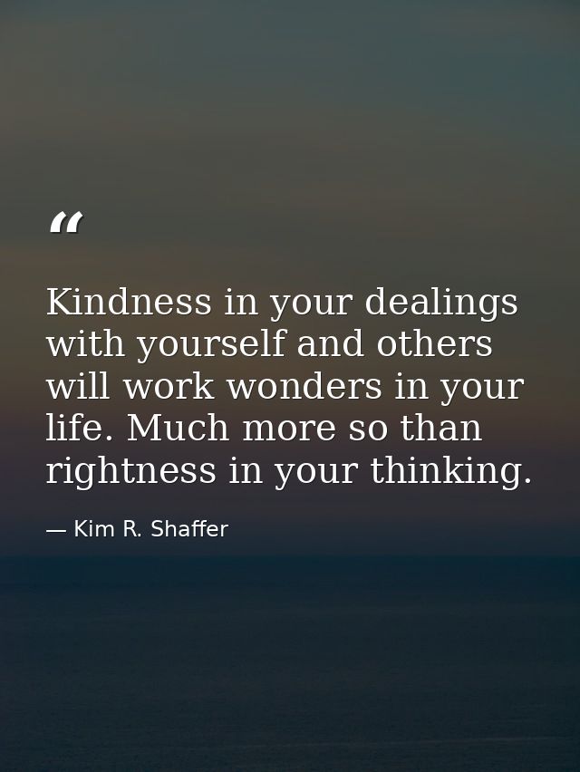 Kindness in your dealings with yourself and others will work wonders in your life. Much more so than rightness in your t — Kim R. Shaffer