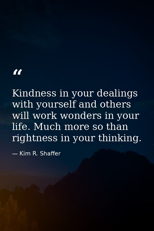 Kindness in your dealings with yourself and others will work wonders in your life. Much more so than rightness in your t — Kim R. Shaffer