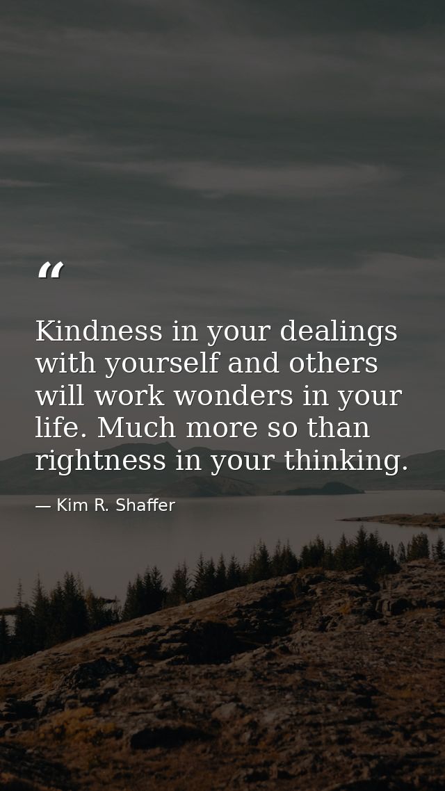 Kindness in your dealings with yourself and others will work wonders in your life. Much more so than rightness in your t — Kim R. Shaffer