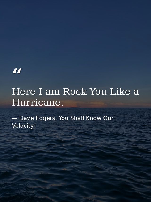Here I am Rock You Like a Hurricane. — Dave Eggers, You Shall Know Our Velocity!
