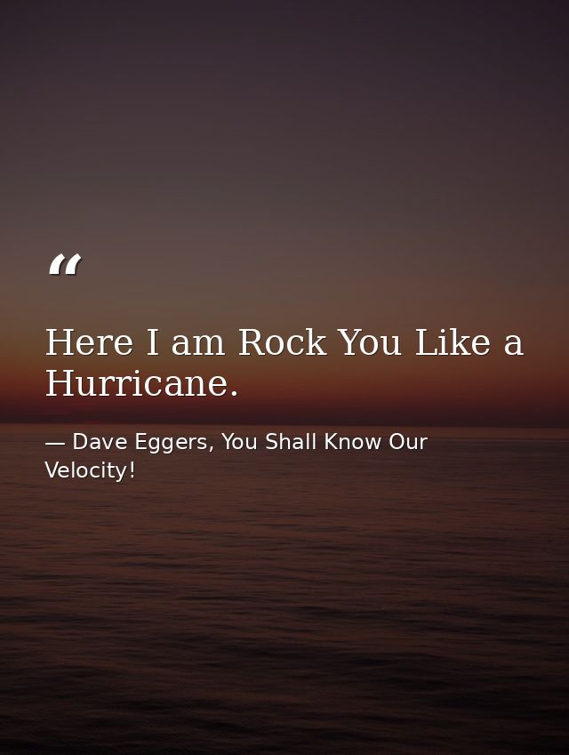 Here I am Rock You Like a Hurricane. — Dave Eggers, You Shall Know Our Velocity!